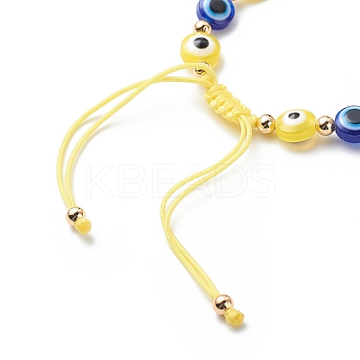 Evil Eye Resin Bead & Flat Round with Tree of Life Alloy Rhinestone Braided Beaded Bracelets for Girl Women BJEW-JB08740-04-1