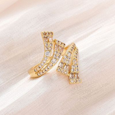 Brass Micro Pave Clear Cubic Zirconia Cuff Rings for Women RJEW-U043-11G-1