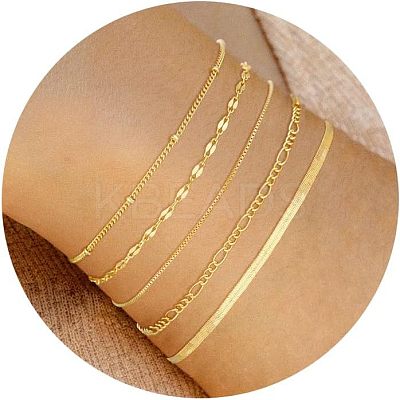 5Pcs Bohemian Style Alloy Chain Bracelets Kit for Women WG2620E-14-1
