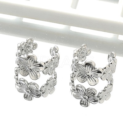 304 Stainless Steel Flower Cuff Earrings for Women LS-EJEW-A118-03P-1