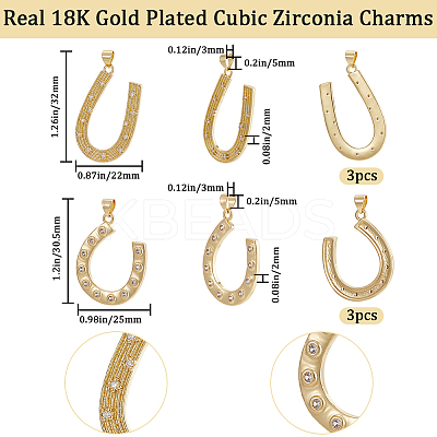 6Pcs 2 Style Rack Plating Brass Micro Pave Cubic Zirconia Pendants KK-BBC0009-86-1