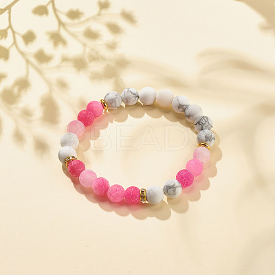 5Pcs 5 Color Natural Weathered Agate(Dyed) & Howlite Round Beaded Stretch Bracelets Set BJEW-JB08087-1