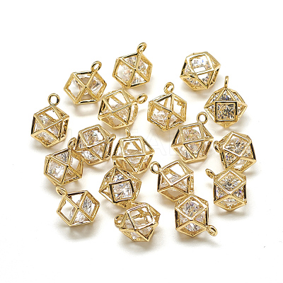 Brass Cubic Zirconia Charms KK-T032-033G-1