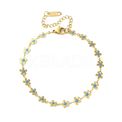 Flower 304 Stainless Steel Enamel Link Bracelets for Women BJEW-M096-01G-1