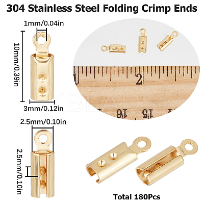 180Pcs 304 Stainless Steel Folding Crimp Ends STAS-SC0005-40A-1