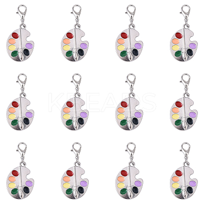 6Pcs Palette Alloy Enamel Pendants Decorations HJEW-YW00115-1