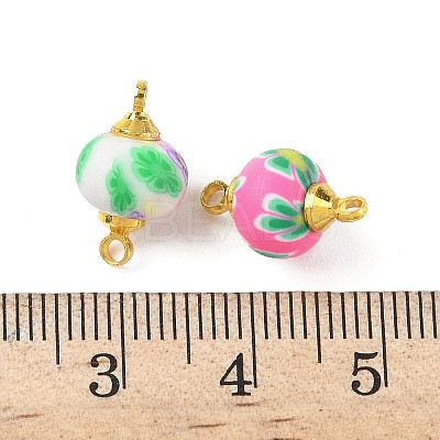 Handmade Polymer Clay Floral Rondelle Connector Charms CLAY-I012-06G-1