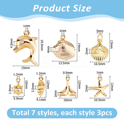 Marine Organism Theme 21Pcs 7 Styles Brass Charms KK-HS0015-53-1