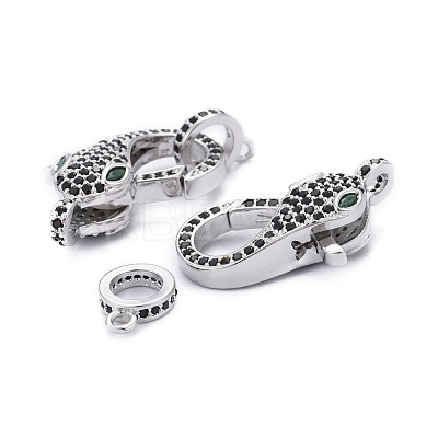Brass Micro Pave Black & Green Cubic Zirconia Lobster Claw Clasp ZIRC-Z011-19P-1