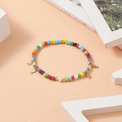 Glass Seed & Natural Pearl Beaded Stretch Bracelet BJEW-JB09268-1