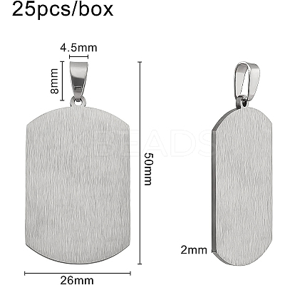 304 Stainless Steel Rectangle Big Pendants STAS-BC0001-05P-1