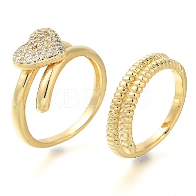 Adjustable Brass Micro Pave Cubic Zirconia Rings Set RJEW-M021-02G-1