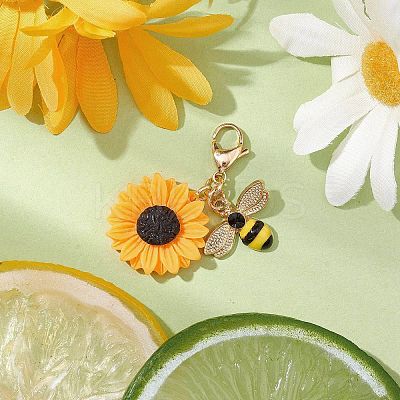 Bee Sunflower Resin & Alloy Enamel Pendant Decorations HJEW-JM01995-1