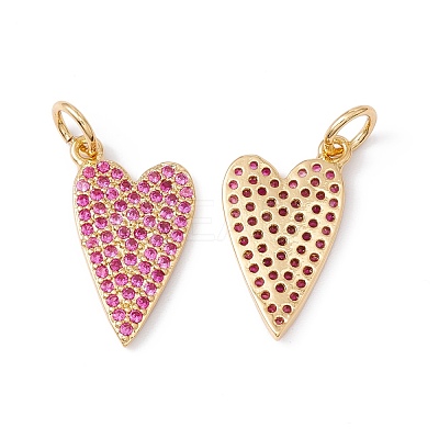 Rack Plating Brass Micro Pave Hot Pink Cubic Zirconia Pendants ZIRC-C040-19G-1