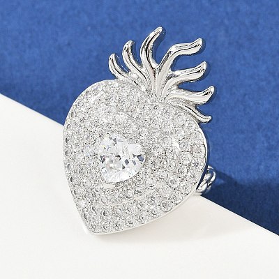 Brass Micro Pave Clear Cubic Zirconia Cuff Rings RJEW-P155-04B-P-1