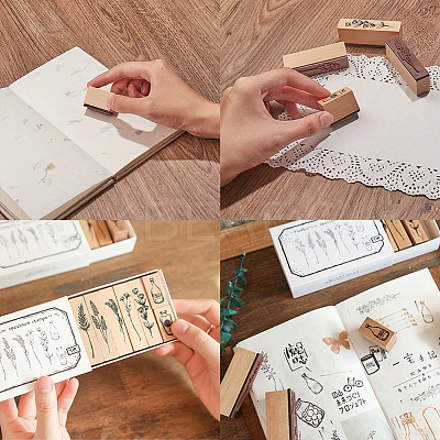 Plants and Flowers Style Wooden Rubber Stamps DIY-GF0001-30-1
