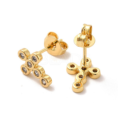 Rack Plating Brass Micro Pave Clear Cubic Zirconia Cross Stud Earrings EJEW-F301-28-1