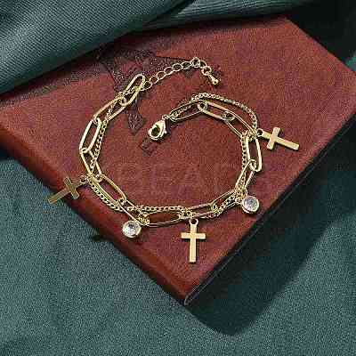 Brass Micro Pave Clear Cubic Zirconia Multi-strand Charm Bracelets BJEW-U020-16G-1