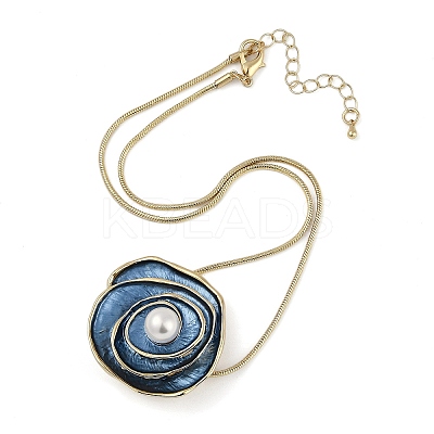 Alloy Enamel Snake Chain Rose Flower Pendant Necklaces NJEW-B113-03-1