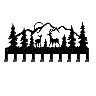 Christmas Reindeer & Forest Iron Wall Mounted Hook Hangers HJEW-WH0018-071-1