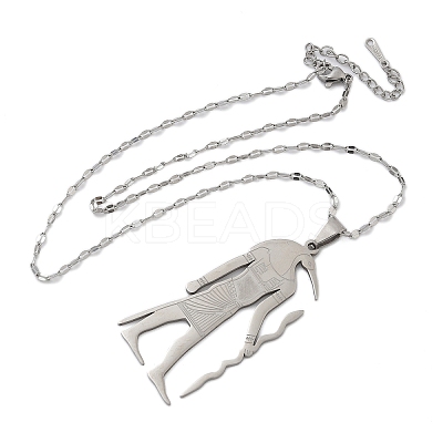 201 Stainless Steel Egyptian Ancient God Anubis Pendant Necklaces NJEW-D318-06P-1