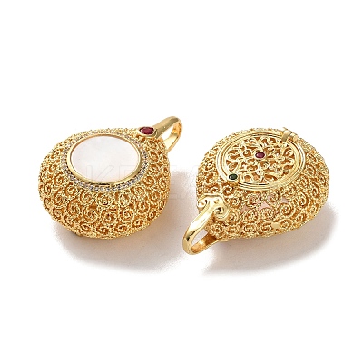 Rack Plating Brass Rd Cubic Zirconia Bead Cage Pendants KK-K362-10G-1