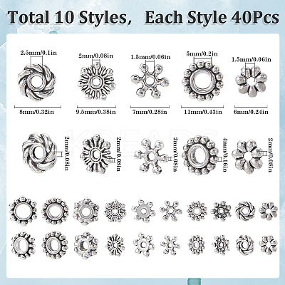 400Pcs 10 Style Tibetan Style Alloy Beads Flower Set FIND-SP0002-17-1