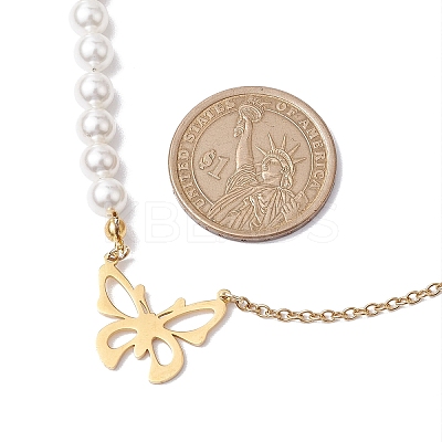 Bowknot Alloy Shell Pearl Beaded Necklaces NJEW-JN04819-1