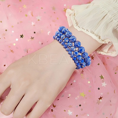 3Pcs 3 Size Synthetic Imperial Jasper Round Beaded Stretch Bracelets Set BJEW-SW00064-33-1