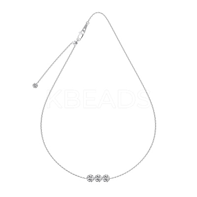 Clear Cubic Zirconia 3 Flat Round Link 925 Sterling Silver Cable Chain Necklaces for Women NJEW-S457-08P-1