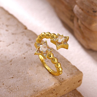Brass Micro Pave Cubic Zirconia Cuff Open Rings for Women CU-CBAED05-02G-1
