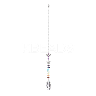 Glass Teardrop Chandelier Pendant Decorations HJEW-JM00855-1