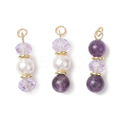 3Pcs 3 Styles Natural Amethyst and Shell Pearl & Glass Pendants PALLOY-JF04786-02-1