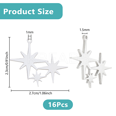 16Pcs 201 Stainless Steel Pendants STAS-DC0016-89P-1