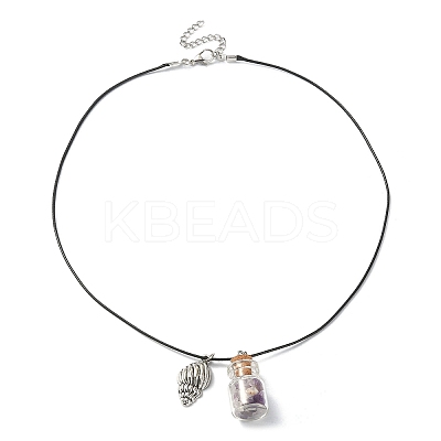 Glass Bottle & Alloy Shell Pendant Necklace NJEW-FZ00016-1