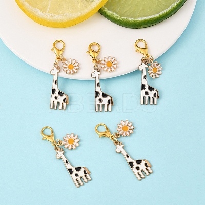 5Pcs Giraffe Alloy Enamel Pendant Decoration HJEW-YW00094-03-1
