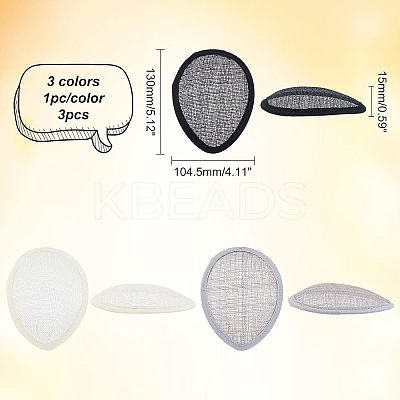 3Pcs 3 Colors Linen Teardrop Fascinator Hat Base for Millinery AJEW-CA0002-77-1