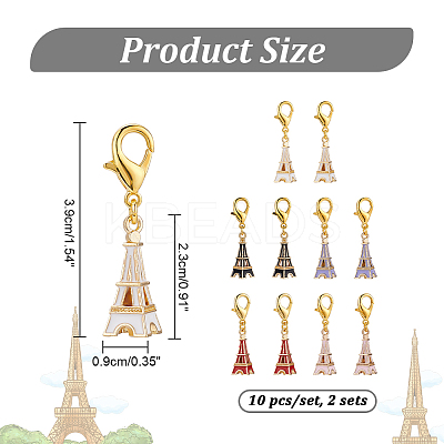 Alloy Enamel 3D Eiffel Tower Pendant Locking Stitch Markers HJEW-PH01866-1