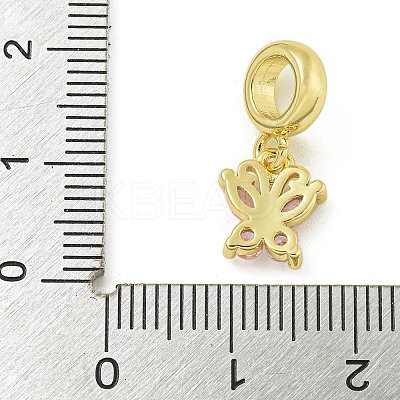Rack Plating Brass Pave Thistle Cubic Zirconia Butterfly European Dangle Charms KK-Z067-46G-1