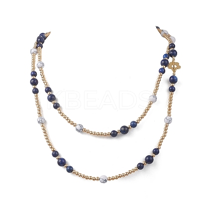 Round Natural Lapis Lazuli & Synthetic Howlite Beaded Wrap Long Necklaces NJEW-JN05907-02-1