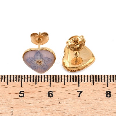 Heart Epoxy Resin Stud Earrings EJEW-P339-01G-1