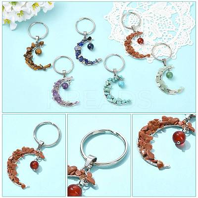7Pcs Natural & Synthetic Mixed Stone Keychains KEYC-FS00049-1