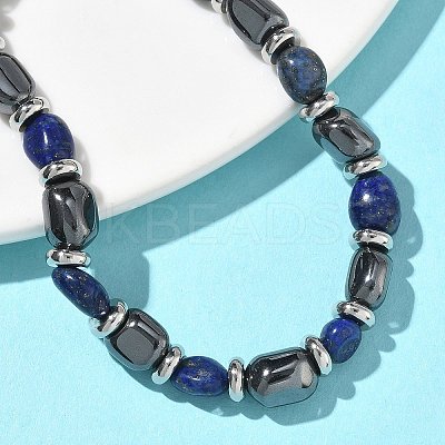 Natural  Lapis Lazuli
 & Non-magnetic Synthetic Hematite Beaded Braided Bead Bracelets for Men Women BJEW-Z148-08P-05-1