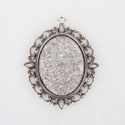 Tibetan Style Alloy Pendant Cabochon Settings TIBEP-N003-20AS-1