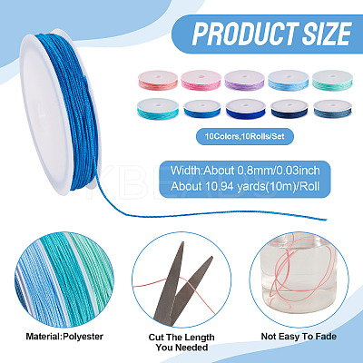 10Pcs 10 Colors Polyester Cord OCOR-TAC0040-01A-1