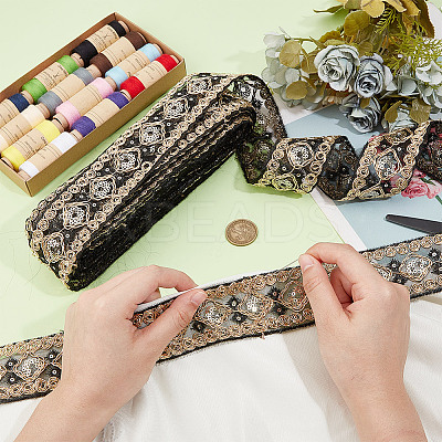Polyester Rhombus Embroidery Lace Trim OCOR-WH0090-84A-1