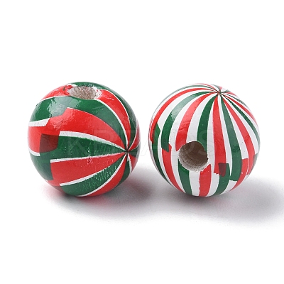 42Pcs 7 Colors Christmas Theme Printed Natural Wooden Beads WOOD-FS0001-04-1