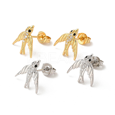 Cubic Zirconia Swallow Stud Earrings EJEW-F301-15-1