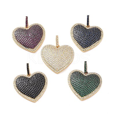 Heart Brass Micro Pave Cubic Zirconia Pendants KK-G435-04G-1