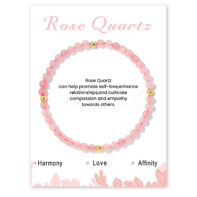 Natural Rose Quartz Beaded Stretch Bracelets for Women WA9993-4-1